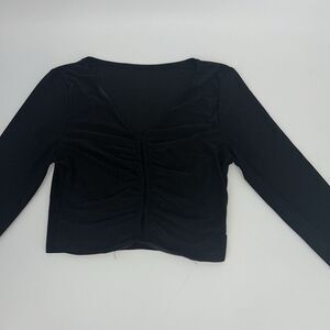 Women's Sexy Long Sleeve Cut Out Crop Top Small‎ Black